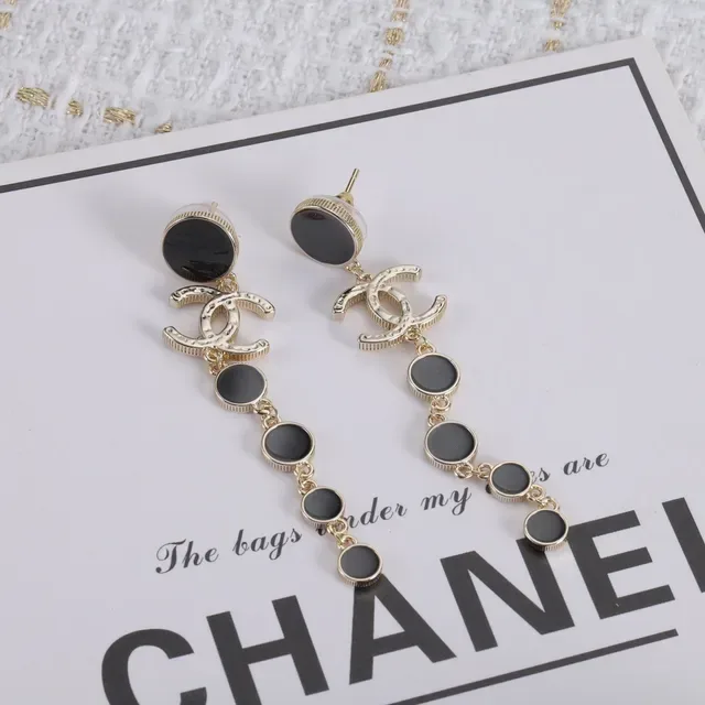 Chanel CC Drop Black Gold Interlocking Logo Graduated Disc Drops Earrings 3