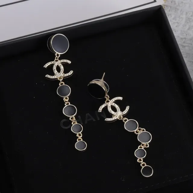 Chanel CC Drop Black Gold Interlocking Logo Graduated Disc Drops Earrings 6