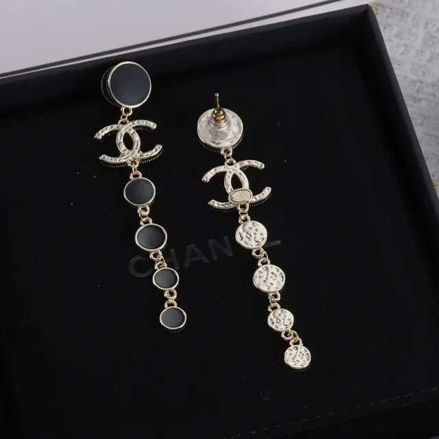 Chanel CC Drop Black Gold Interlocking Logo Graduated Disc Drops Earrings 7
