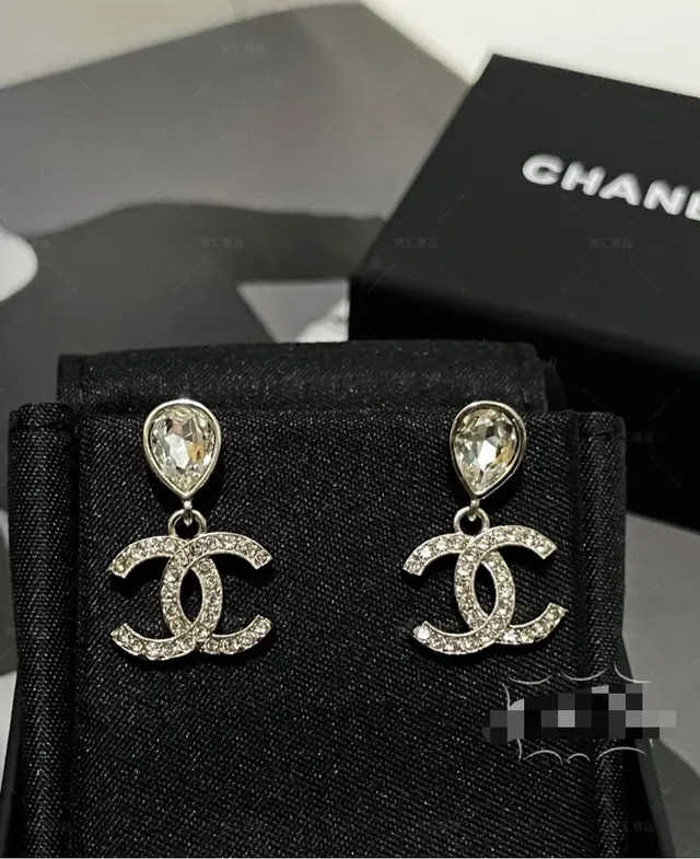 Chanel CC Logo Drop Gold Transparent Crystal-Embellished Motif Earrings 2