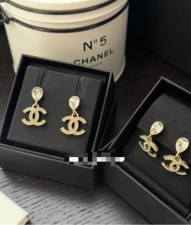 Chanel CC Logo Drop Gold Transparent Crystal-Embellished Motif Earrings 4