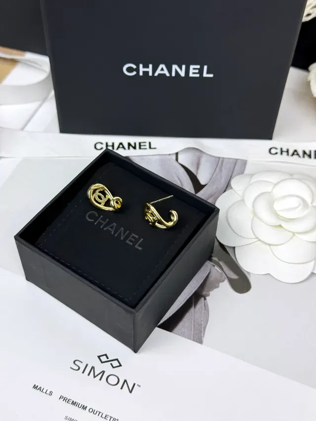 Chanel CC Logo Loop Gold-Tone Earrings 2