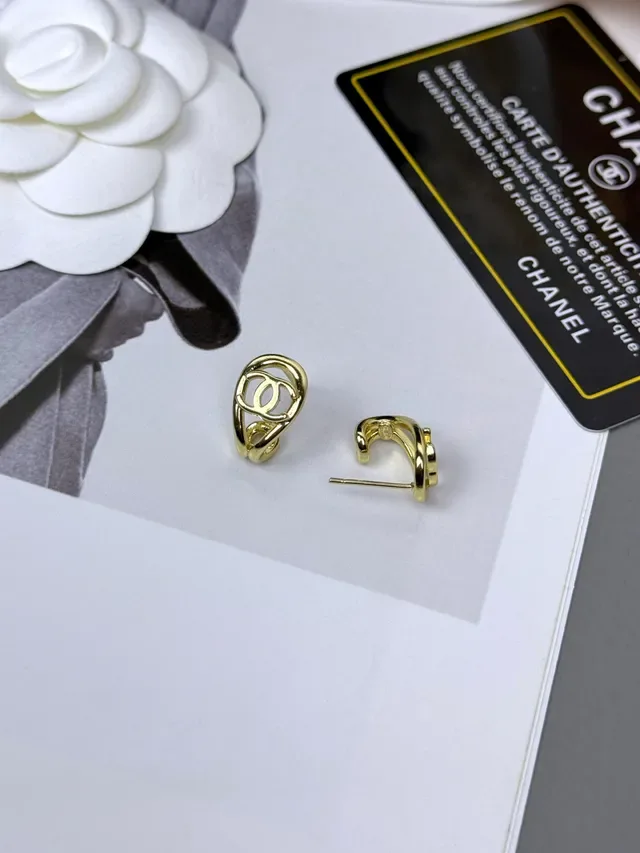 Chanel CC Logo Loop Gold-Tone Earrings 3