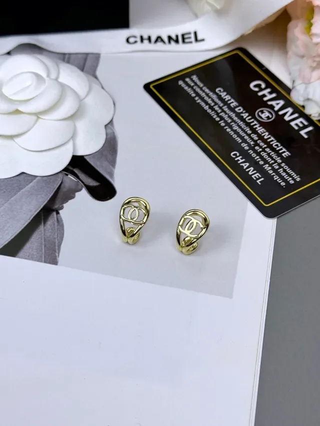 Chanel CC Logo Loop Gold-Tone Earrings 4
