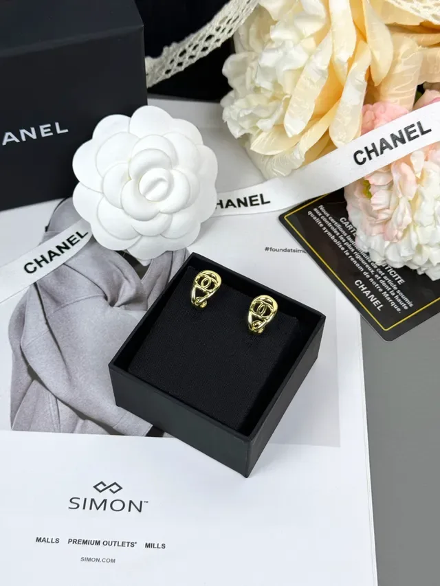 Chanel CC Logo Loop Gold-Tone Earrings 6