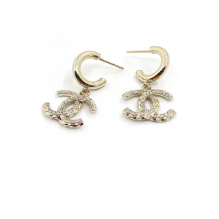 Chanel CC Logo Pavé Crystal Gold-Tone Hoop Drop Earrings