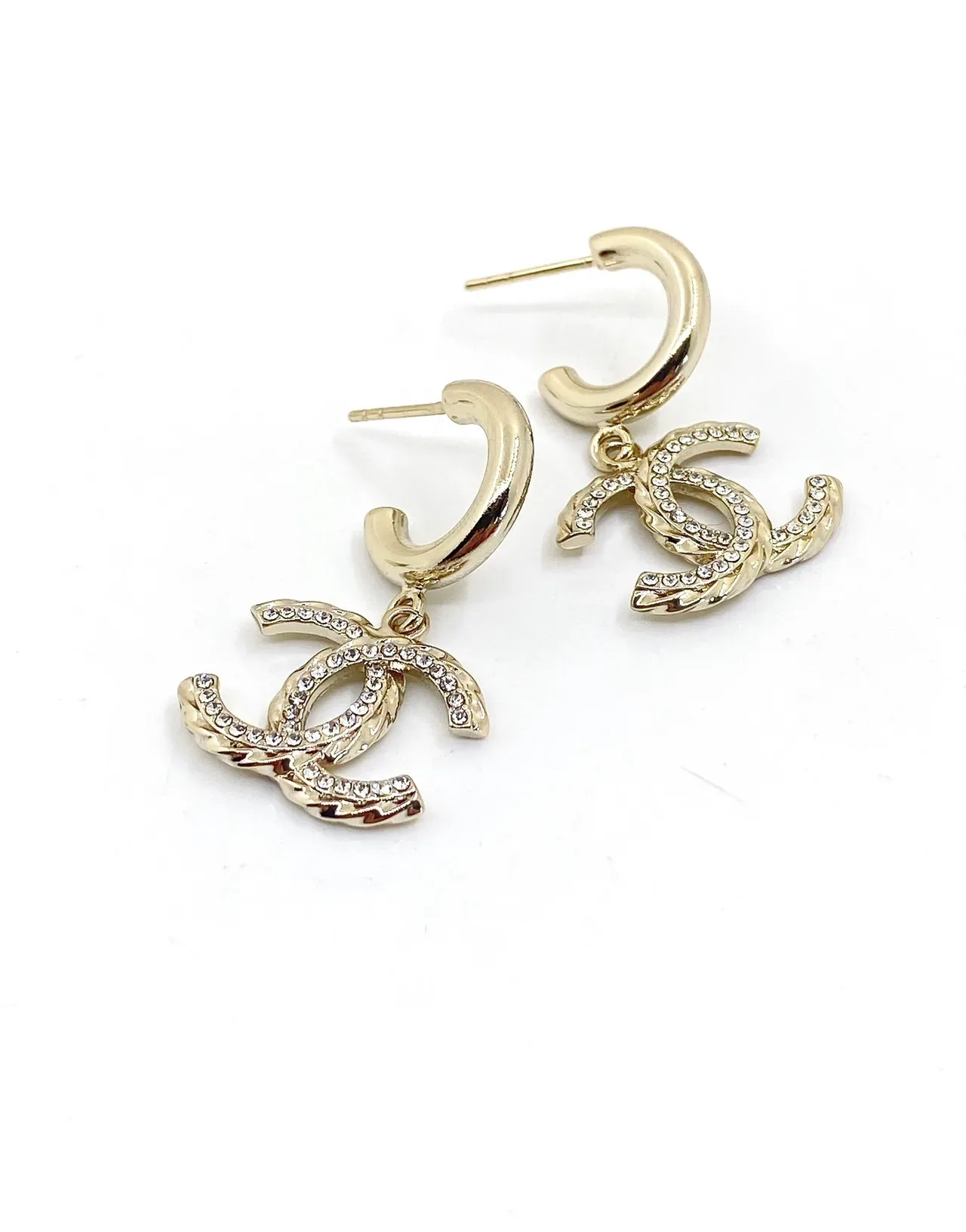 Chanel CC Logo Pavé Crystal Boucles d'oreilles à créoles dorées 2