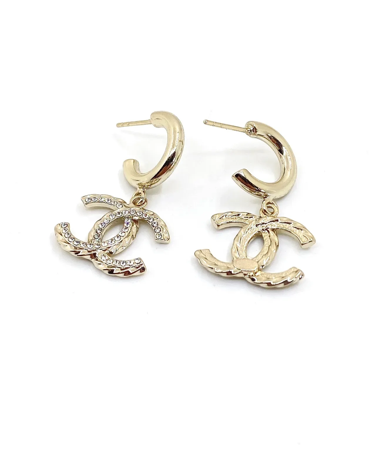 Chanel CC Logo Pavé Crystal Boucles d'oreilles à créoles dorées 3
