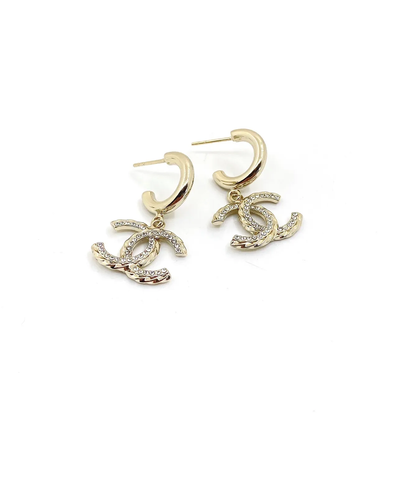 Chanel CC Logo Pavé Crystal Boucles d'oreilles à créoles dorées 4