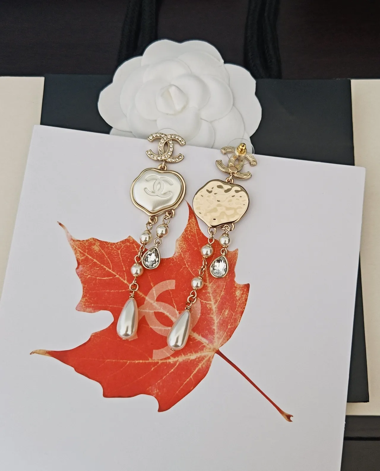 Chanel CC Logo Pearl and Crystal Drop Earrings 3