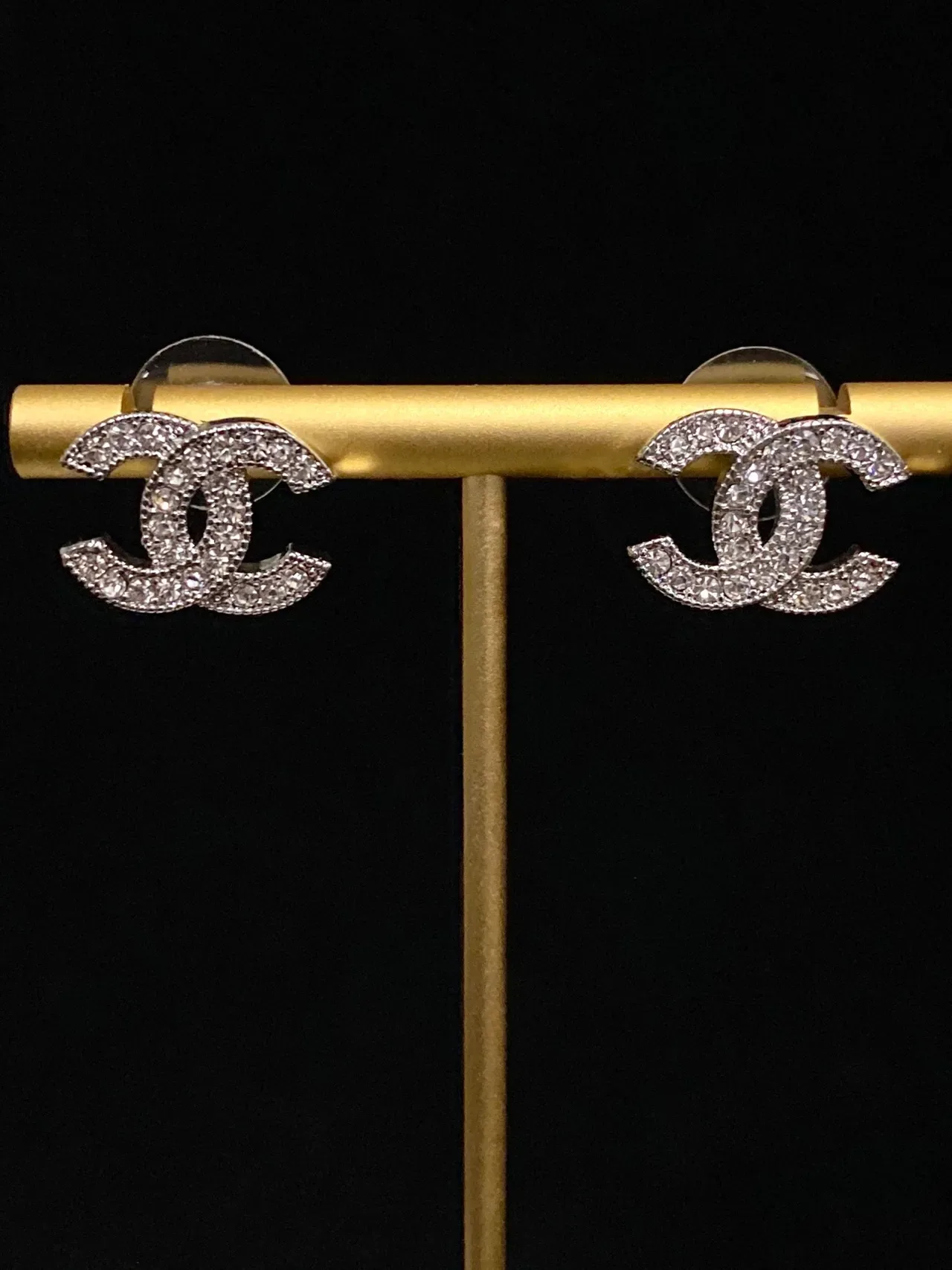 Chanel CC Pavé Crystal Gold-Tone Stud Earrings 2