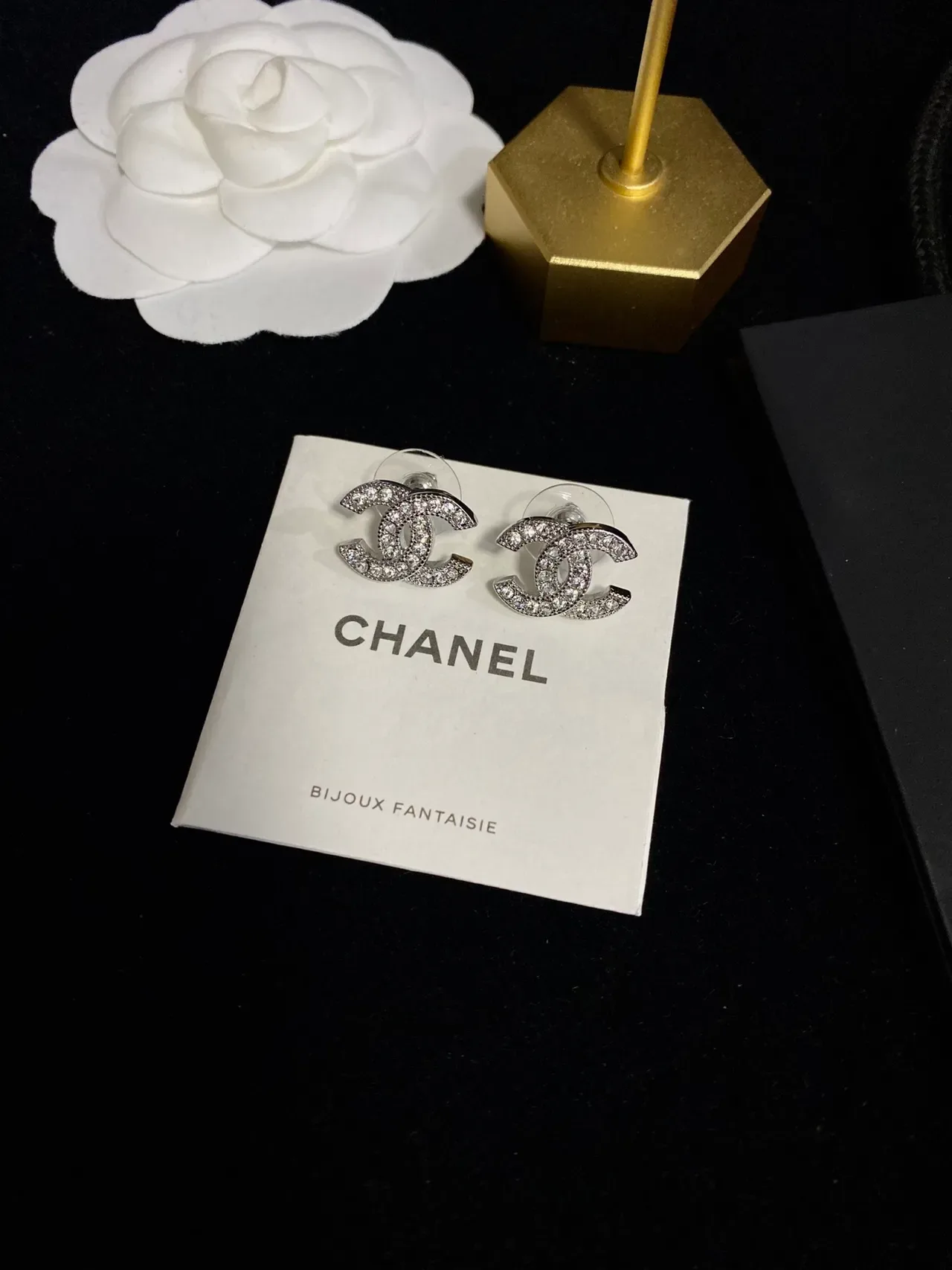 Chanel CC Pavé Crystal Gold-Tone Stud Earrings 3
