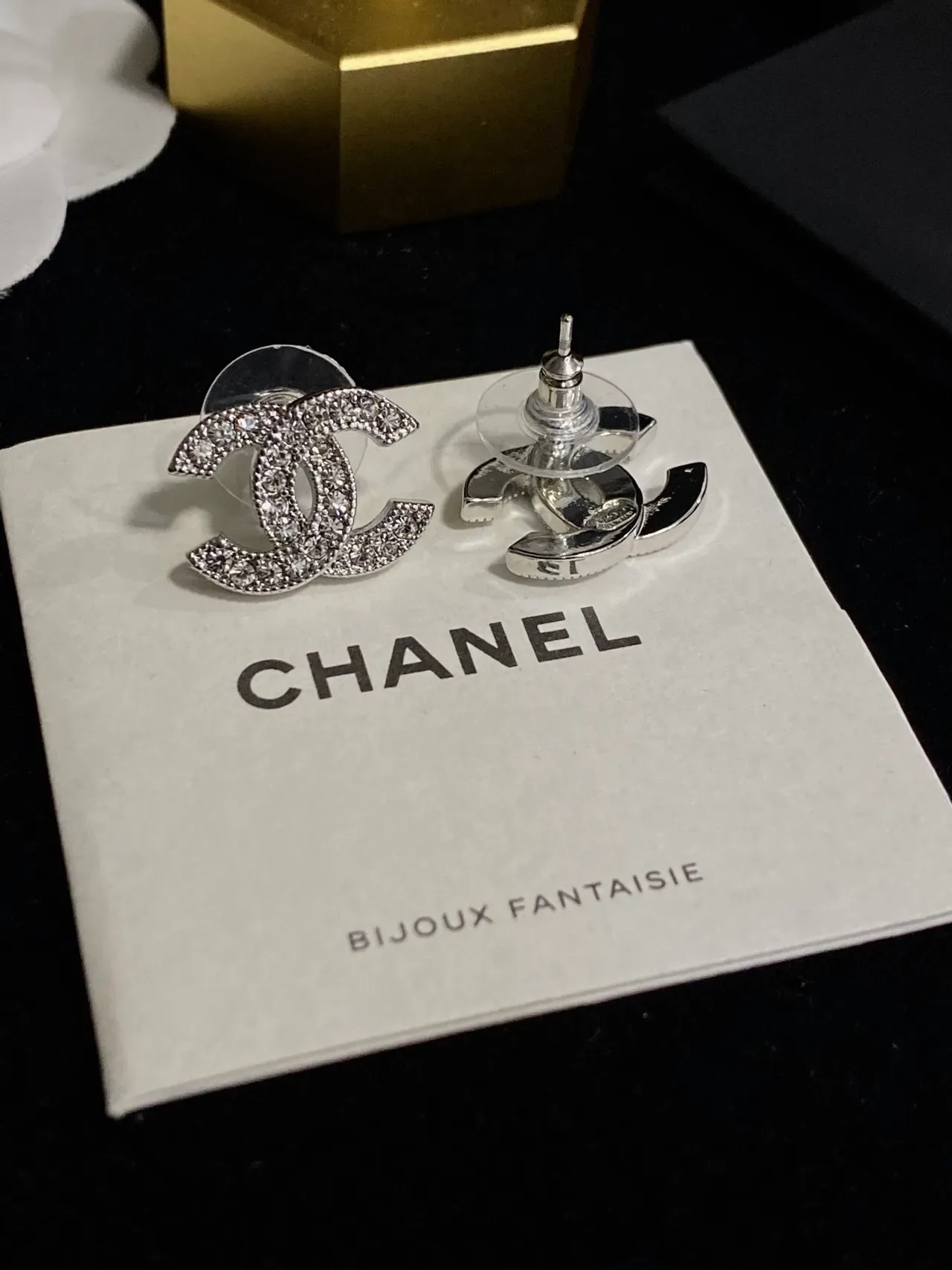 Chanel CC Pavé Crystal Gold-Tone Stud Earrings 4