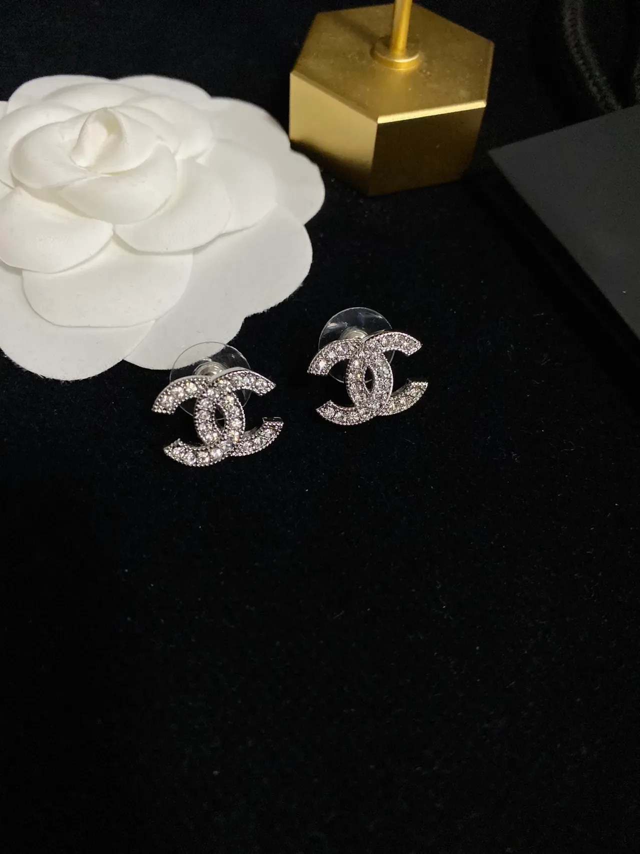 Chanel CC Pavé Crystal Gold-Tone Stud Earrings 5