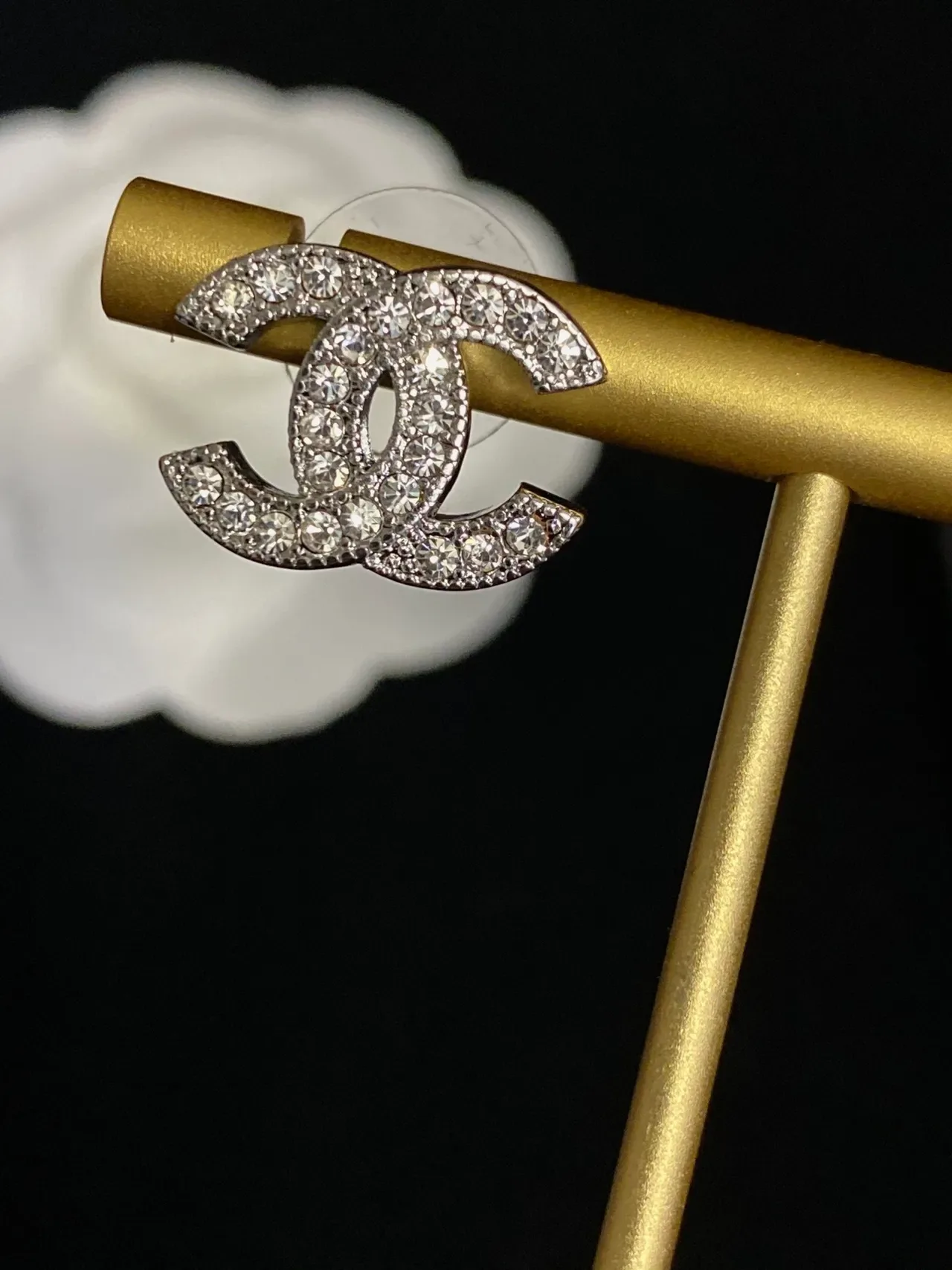 Chanel CC Pavé Crystal Gold-Tone Stud Earrings 6
