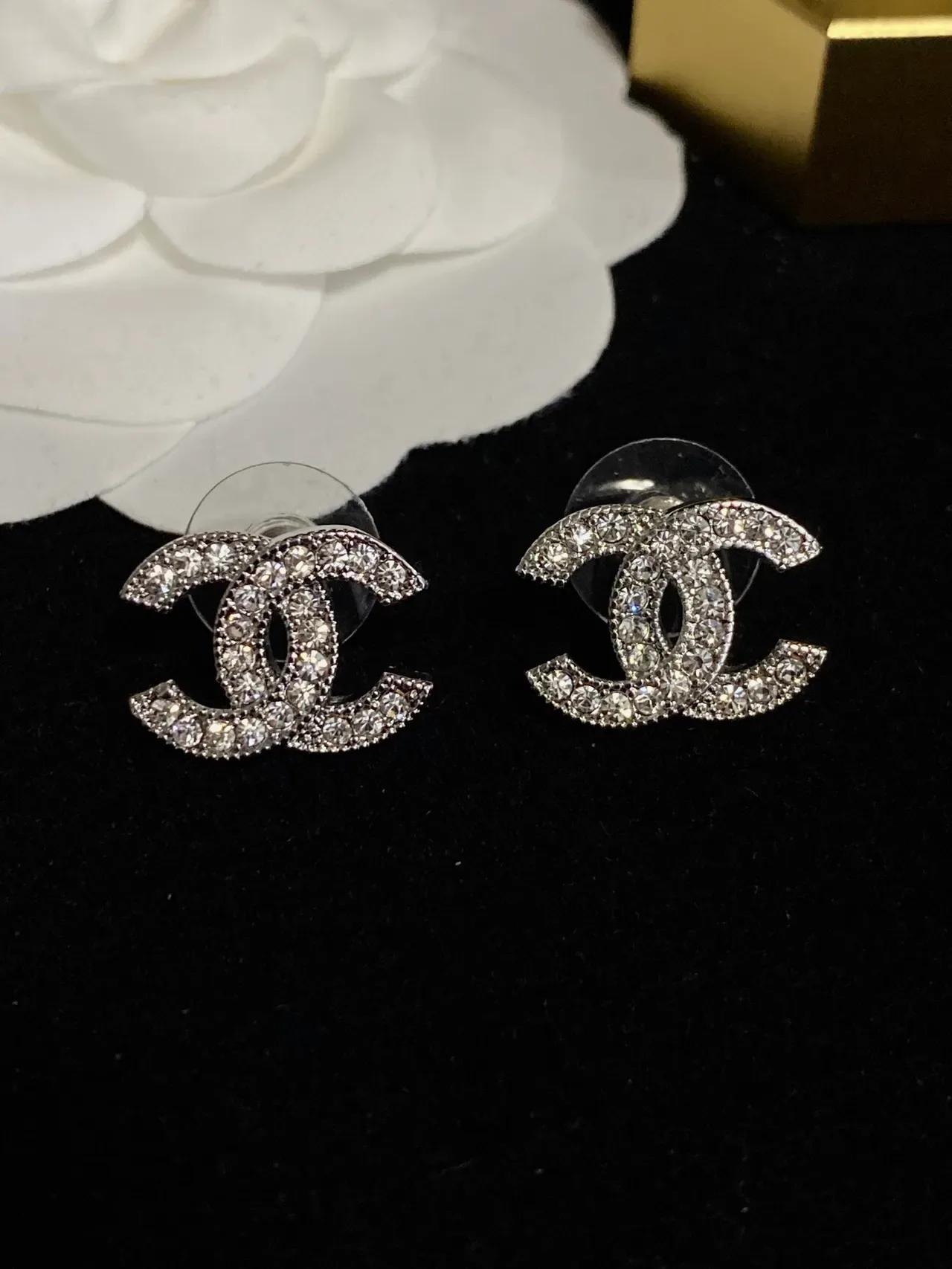 Chanel CC Pavé Crystal Gold-Tone Stud Earrings 7