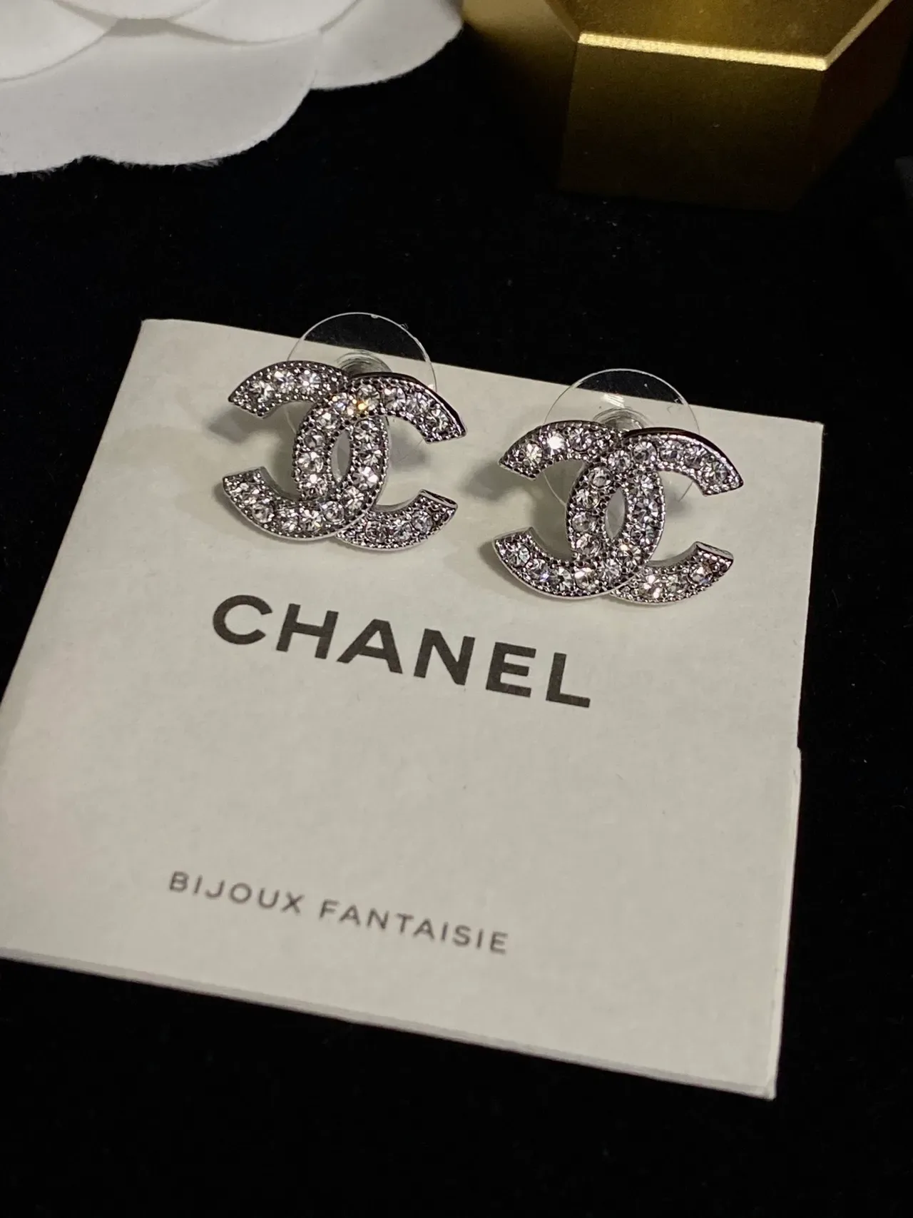 Chanel CC Pavé Crystal Gold-Tone Stud Earrings 8