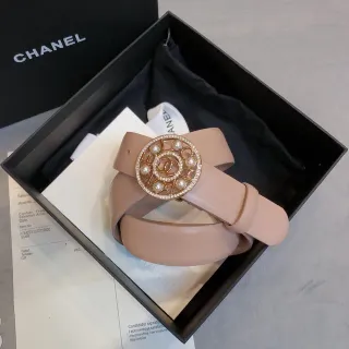 Chanel CC Pearl Beige Gold Crystal-Trimmed Leather Belt