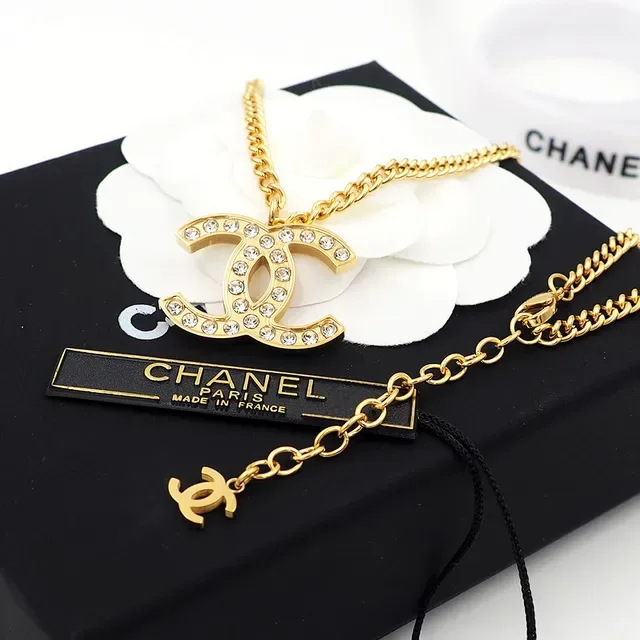 Chanel CC Pendentif Doré Chaîne Curb Transparente Cristal-Pavé Colier Interlocking 3