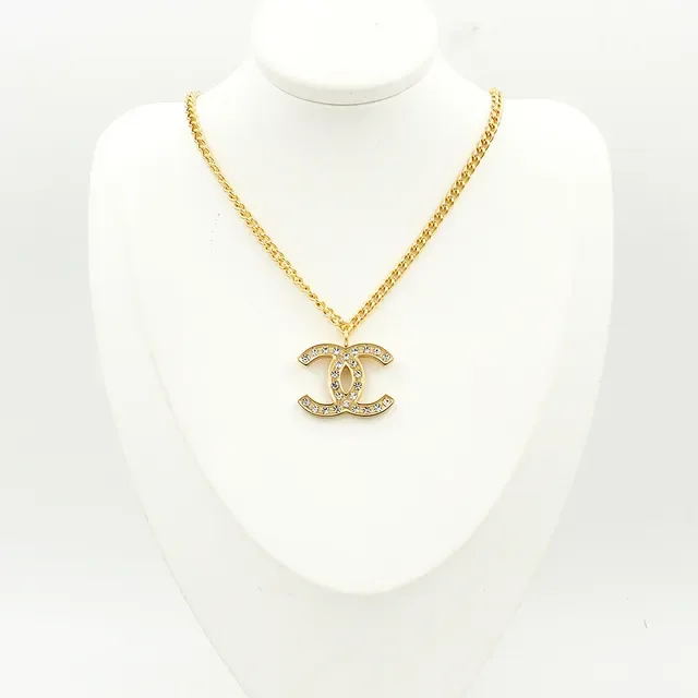 Chanel CC Pendentif Doré Chaîne Curb Transparente Cristal-Pavé Colier Interlocking 5