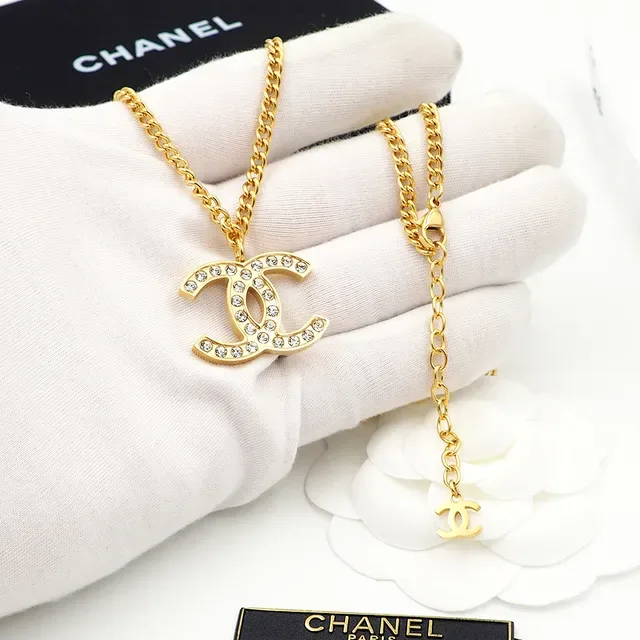 Chanel CC Pendentif Doré Chaîne Curb Transparente Cristal-Pavé Colier Interlocking 6