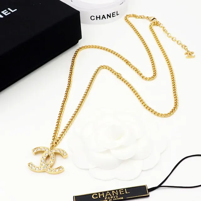 Chanel CC Pendentif Doré Chaîne Curb Transparente Cristal-Pavé Colier Interlocking 7
