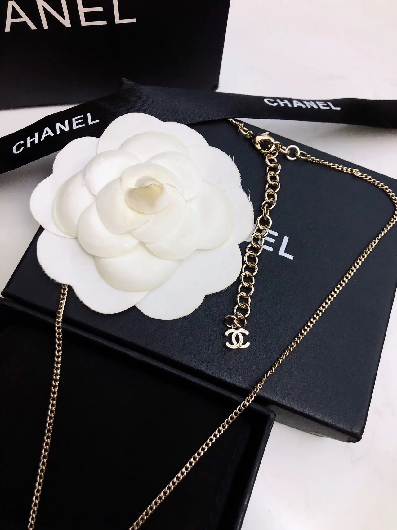 Chanel CC Pendant Necklace Gold White Chain Interlocking Necklace 9