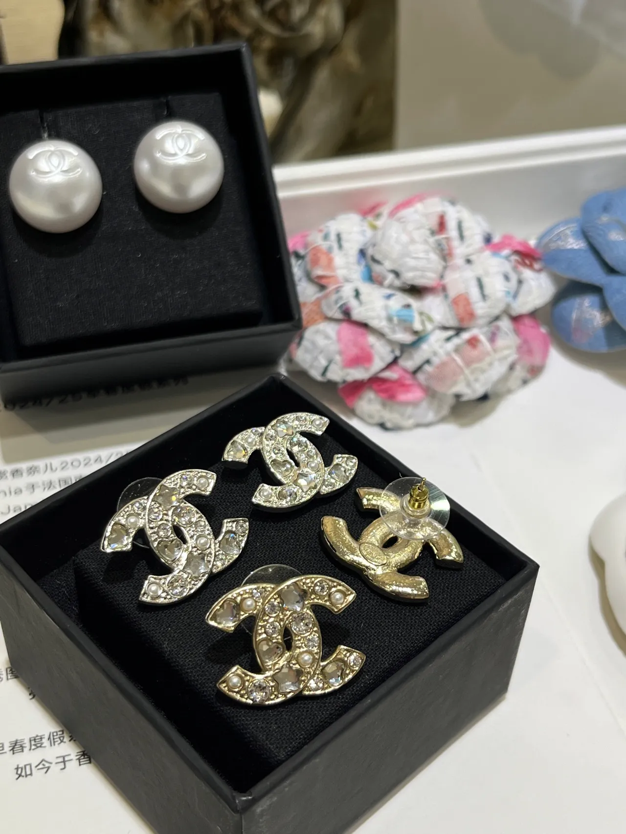Chanel CC Silver White Interlocking Logo Crystal-Encrusted Earrings 8