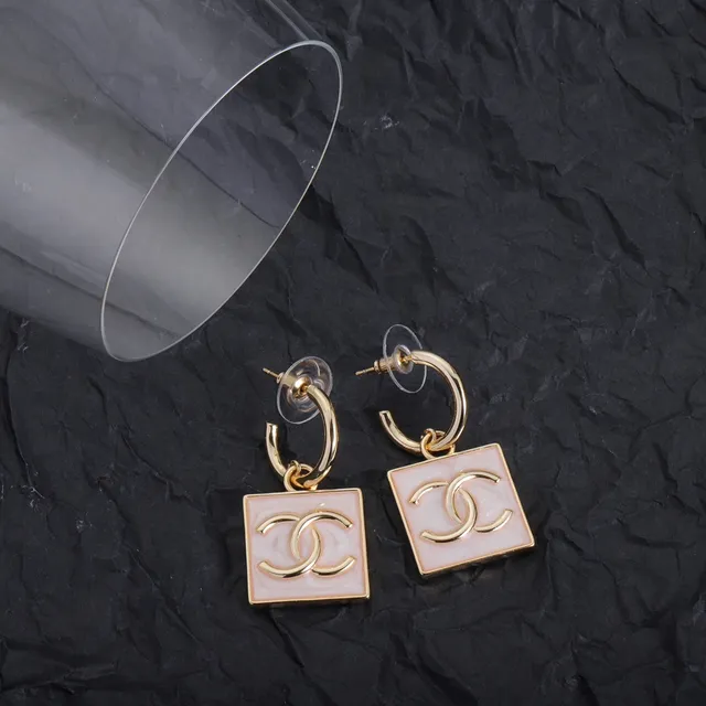 Chanel CC Square Pink Enamel Gold-Tone Dangling Earrings 2