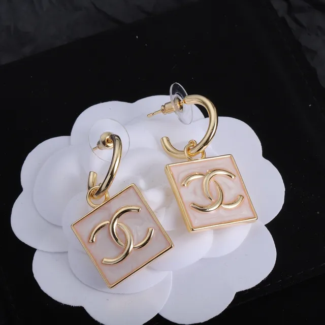 Chanel CC Square Pink Enamel Gold-Tone Dangling Earrings 3
