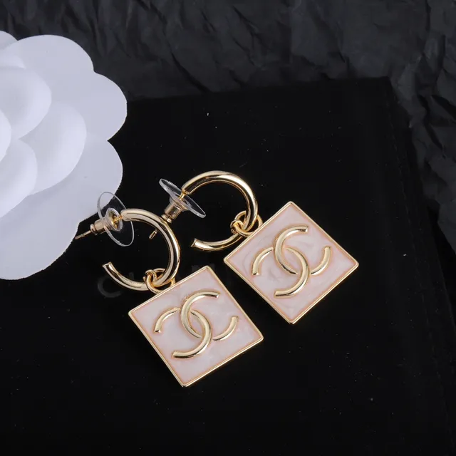 Chanel CC Square Pink Enamel Gold-Tone Dangling Earrings 4