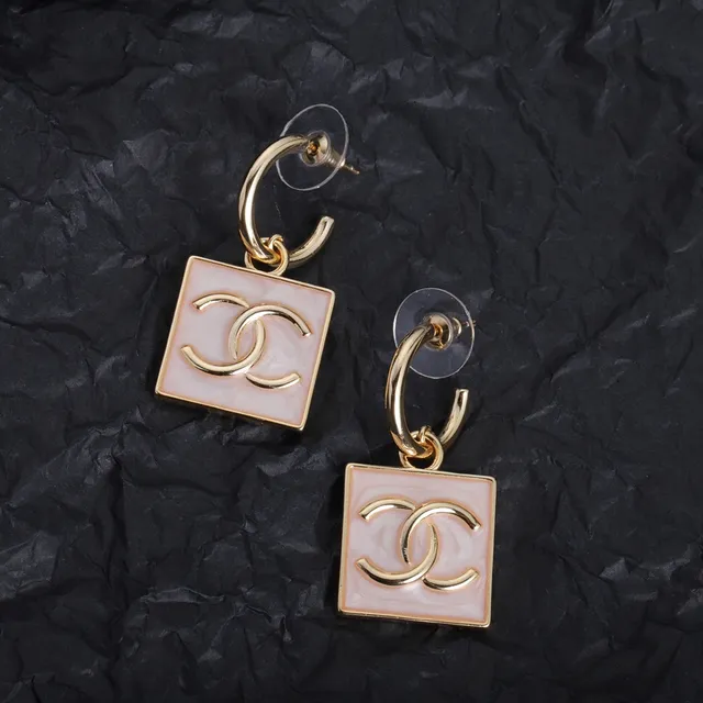 Chanel CC Square Pink Enamel Gold-Tone Dangling Earrings 5