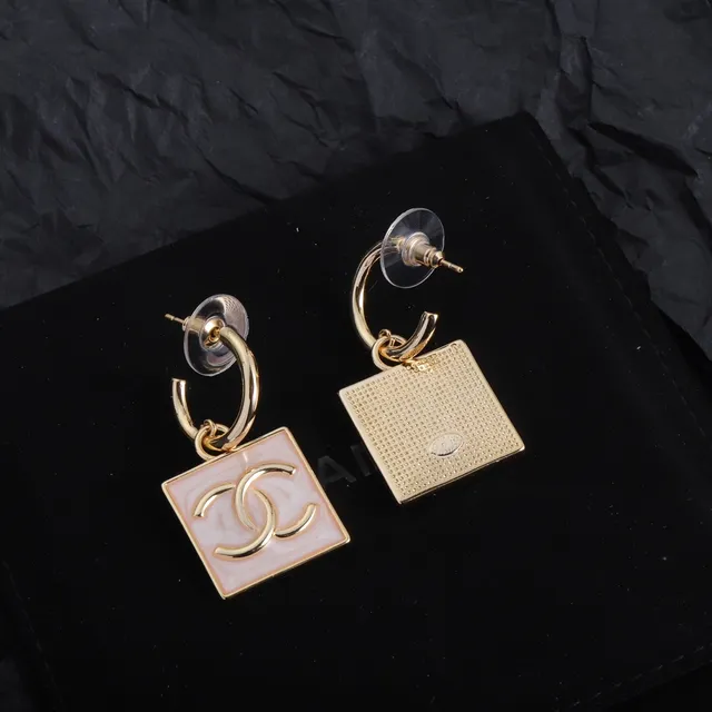 Chanel CC Square Pink Enamel Gold-Tone Dangling Earrings 6