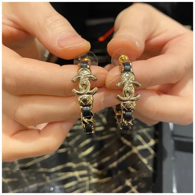 Chanel Chain and Leather CC Motif Hoop Earrings 4