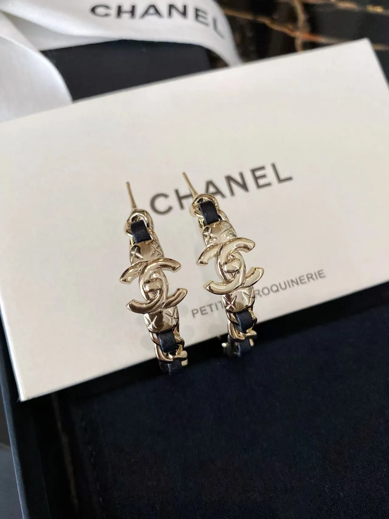 Chanel Chain and Leather CC Motif Hoop Earrings 5