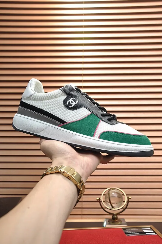 Chanel Court Classic White Green Panelled Color-Blocked Sneakers 1