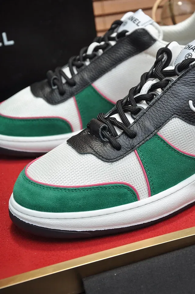 Chanel Court Classic White Green Panelled Color-Blocked Sneakers 3