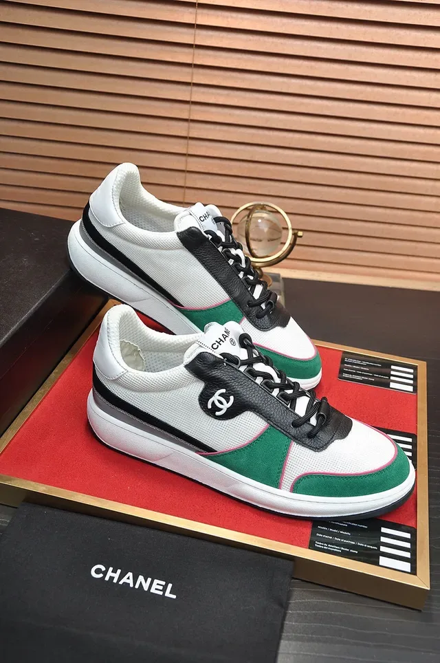 Chanel Court Classic White Green Panelled Color-Blocked Sneakers 6