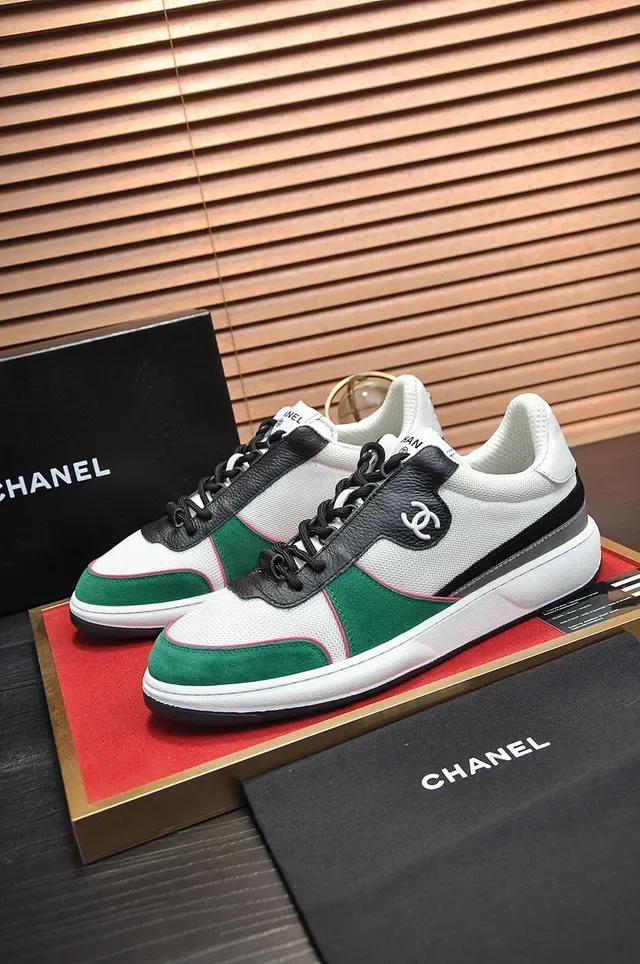 Chanel Court Classic White Green Panelled Color-Blocked Sneakers 7