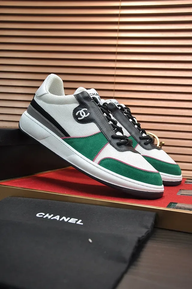 Chanel Court Classic White Green Panelled Color-Blocked Sneakers 8