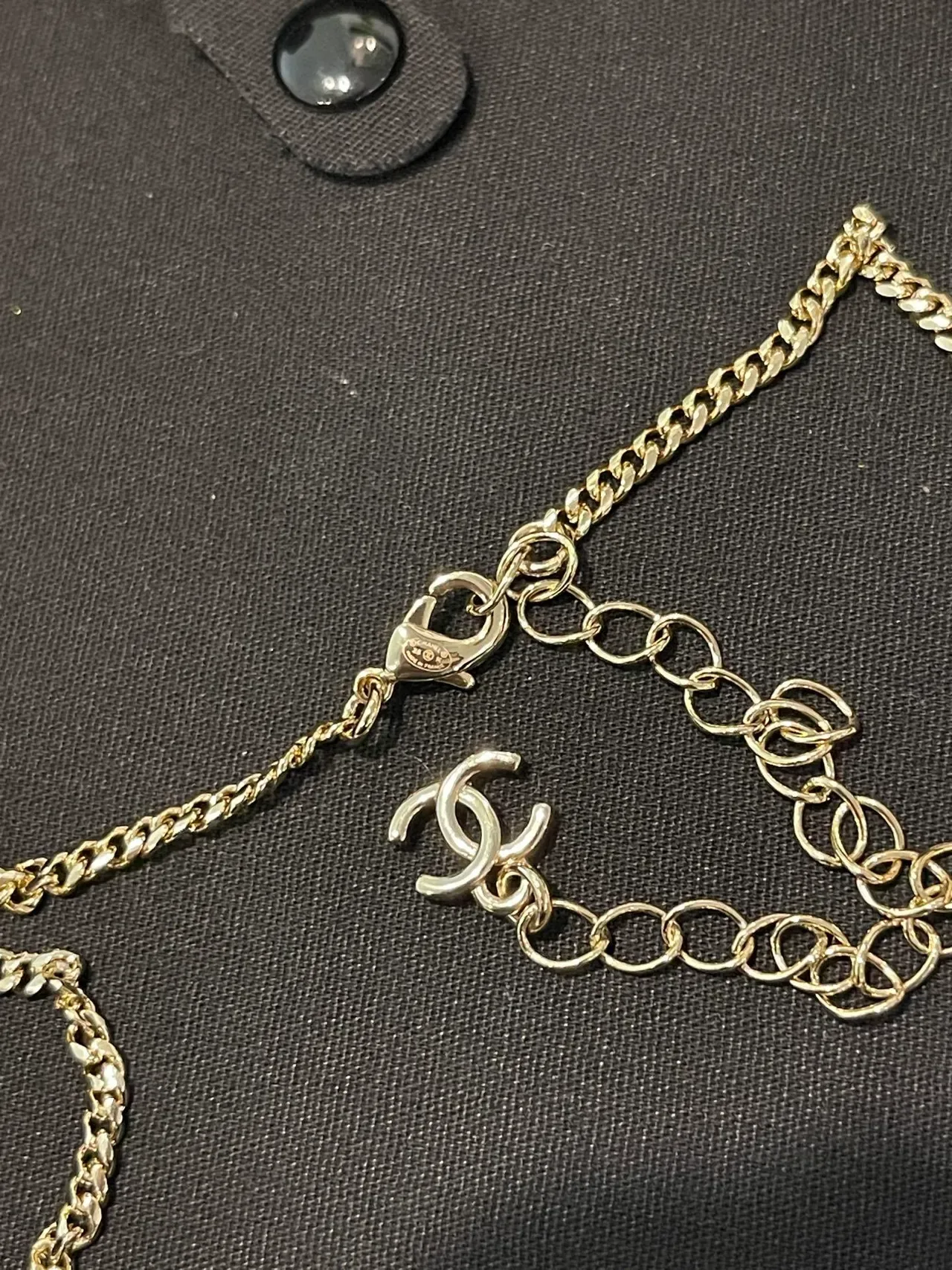 Chanel Crystal Bar Collier Or Argent Curb-Link Chain Pendentif 4