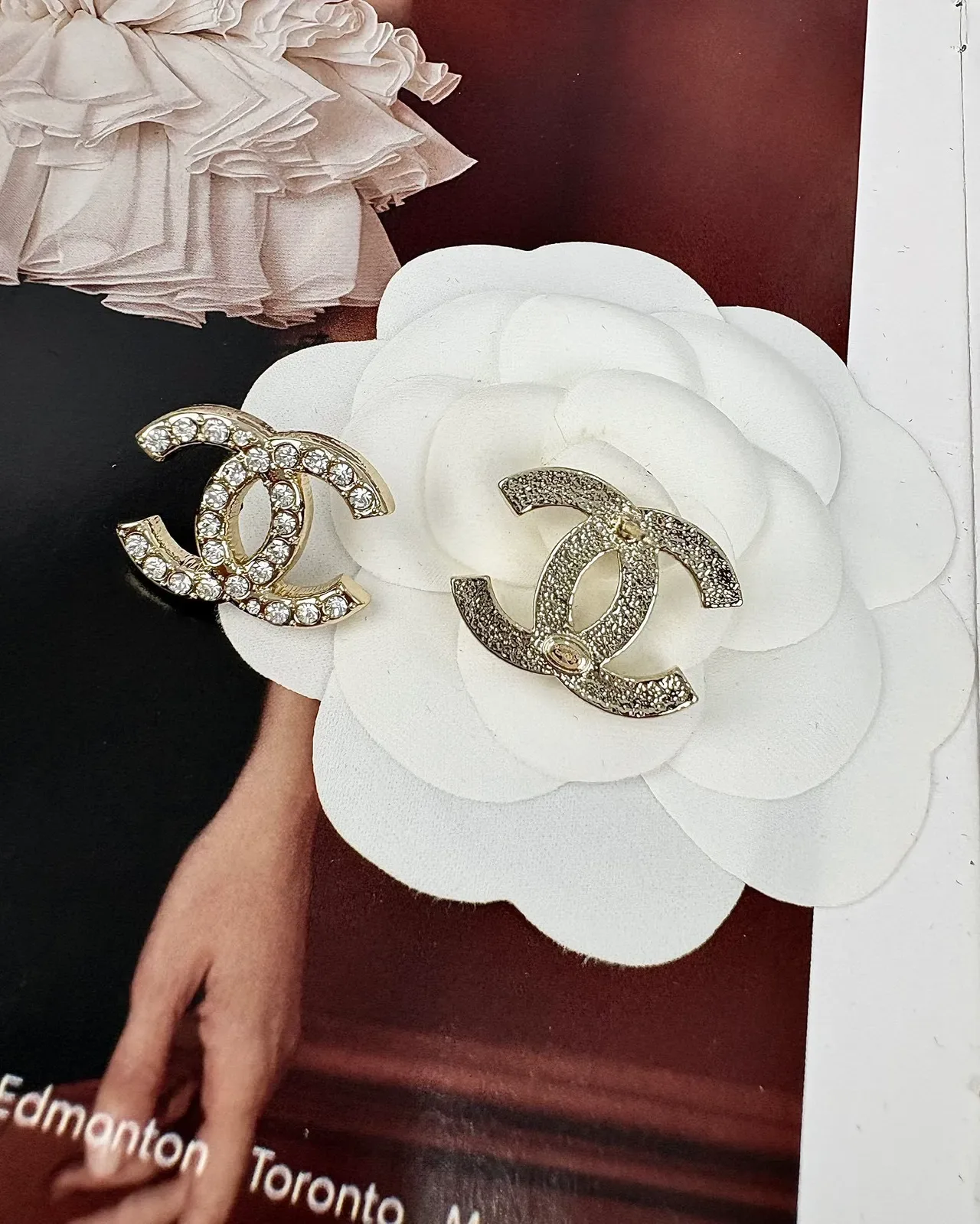 Chanel Crystal-Encrusted CC Logo Gold-Tone Stud Earrings 2