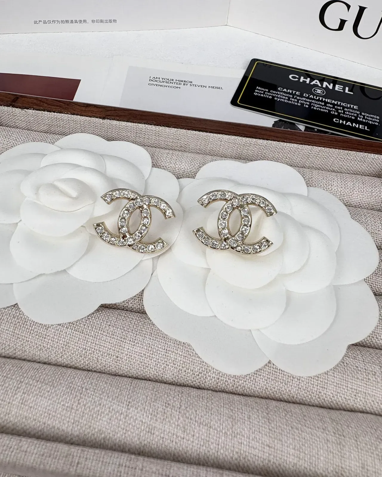 Chanel Crystal-Encrusted CC Logo Gold-Tone Stud Earrings 5