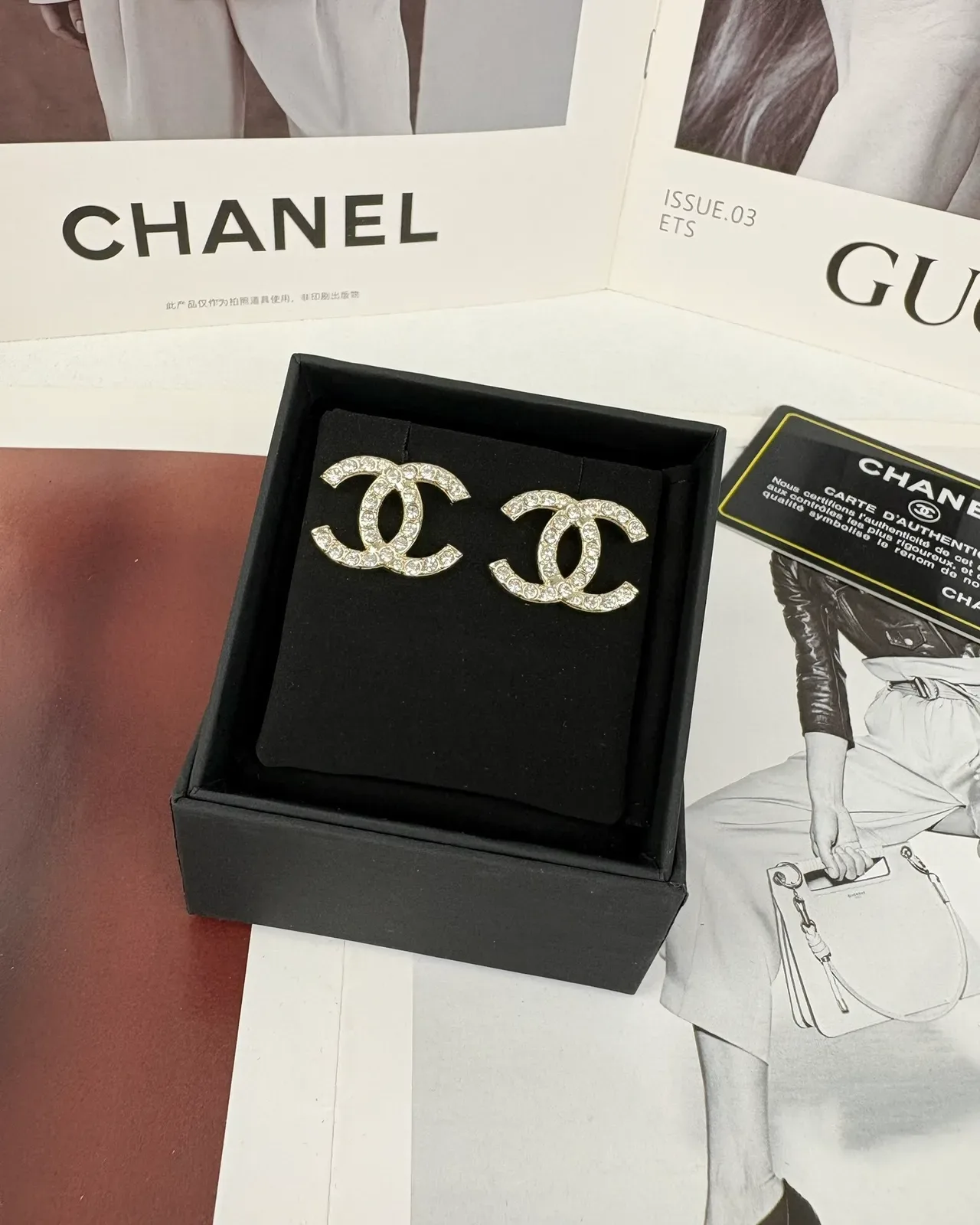 Chanel Crystal-Encrusted CC Logo Gold-Tone Stud Earrings 6