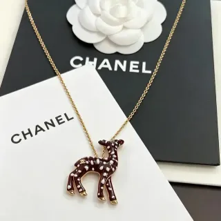Chanel Fawn Enamel Pendant Gold-Tone Chain Necklace