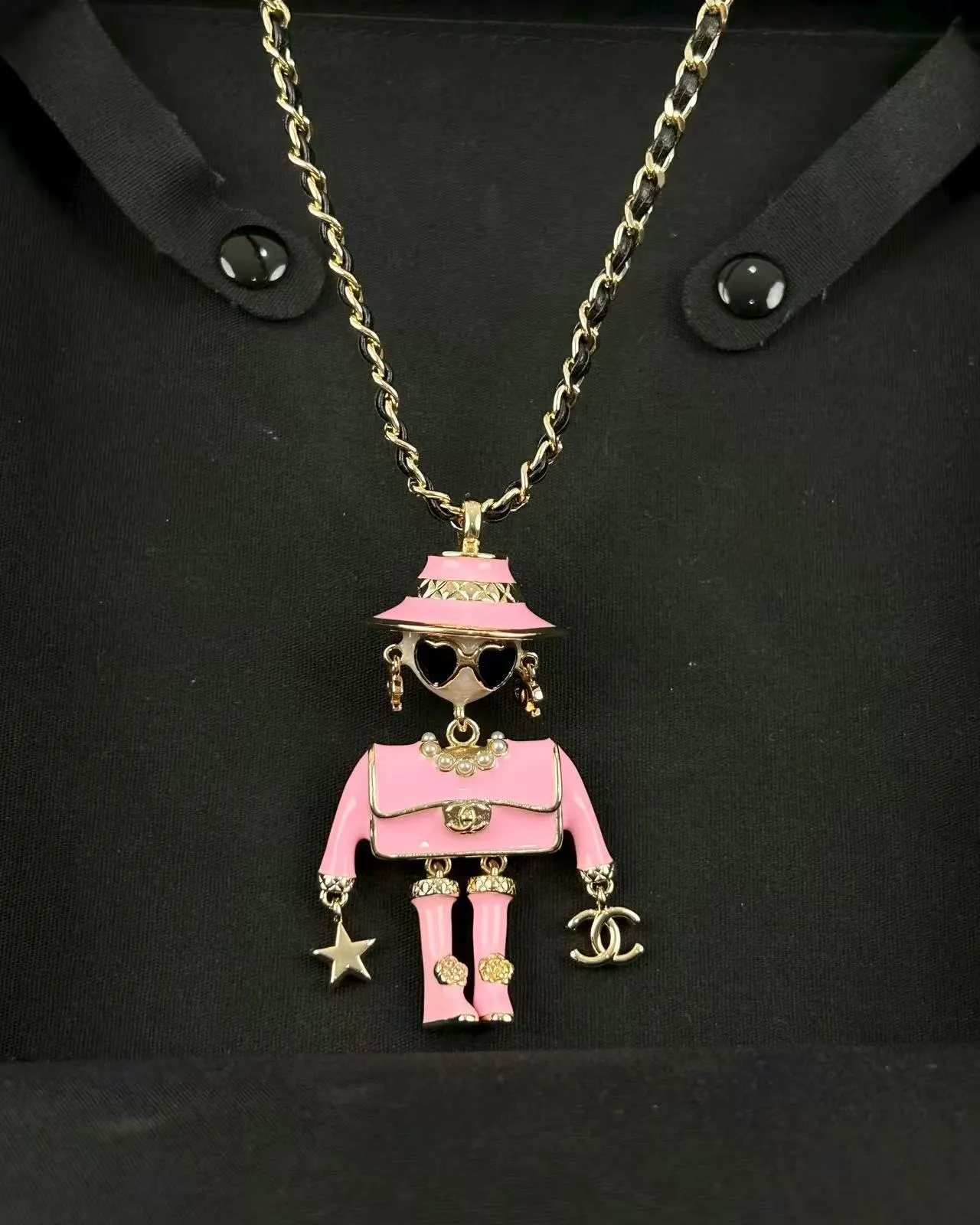 Chanel Figurative CC Charm Pink Silver Enamel Finish Necklace 4