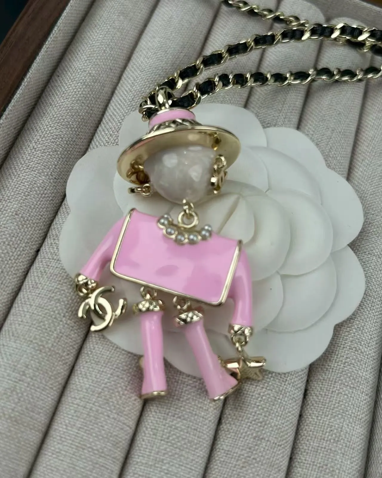 Chanel Figurative CC Charm Pink Silver Enamel Finish Necklace 5