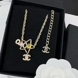 Chanel Gold Multicolor Chain Enamel Star Accents Necklace