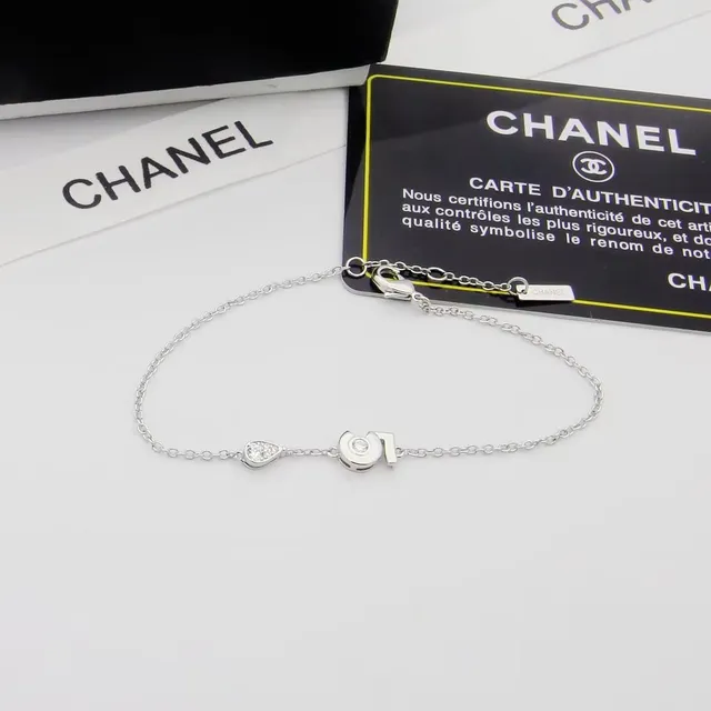 Chanel Gold Silver Numeric '5' Pendant Teardrop Crystal Drop Necklace 4