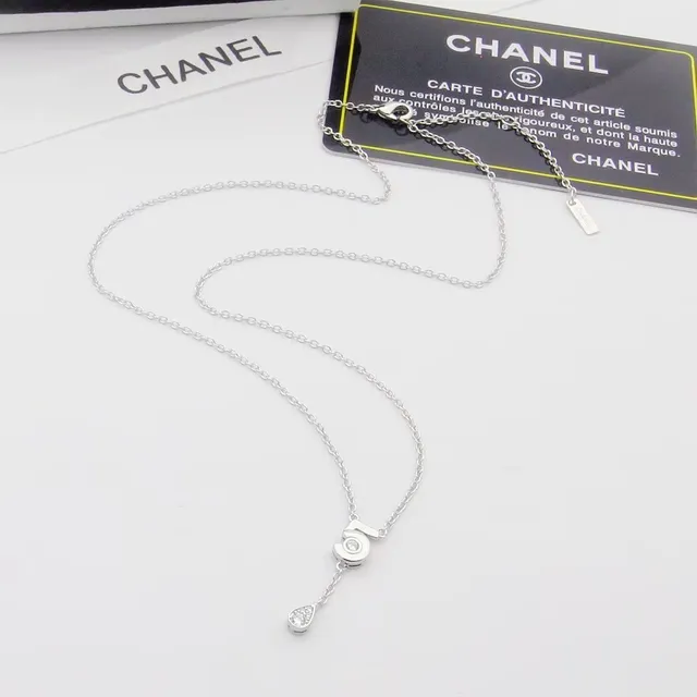 Chanel Gold Silver Numeric '5' Pendant Teardrop Crystal Drop Necklace 7